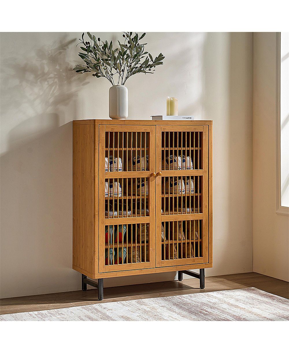 Clihome Shoe Cabinet with Shutter Doors, 6-Tier Entryway Shoe Cabinet with Adjustable Shelves, Wooden Rack Organizer