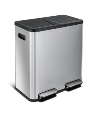 Home Zone Living 21 Gallon Dual Compartment Kitchen Trash Can with Dual Step Pedals, Soft-Close Lids and Odor Control, Stainless Steel.