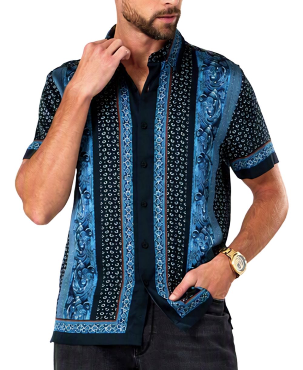 GUESS Men's Hugh Paisley Charm Short-Sleeve Classic-Fit Shirt