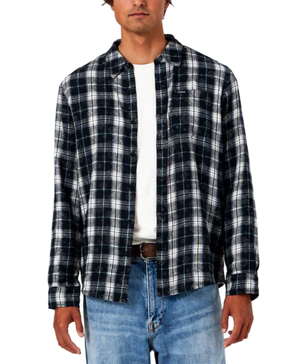 GUESS Men's Ocean Coast Plaid Long-Sleeve Logo-Print Button-Down Shirt