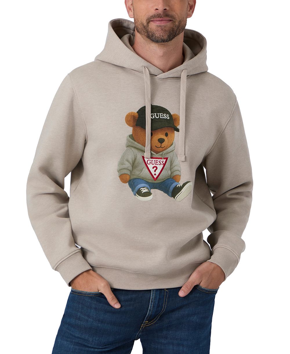 Мужской потайной свитшот GUESS Teddy Bear меланж свободного кроя с капюшоном и графическим принтом
