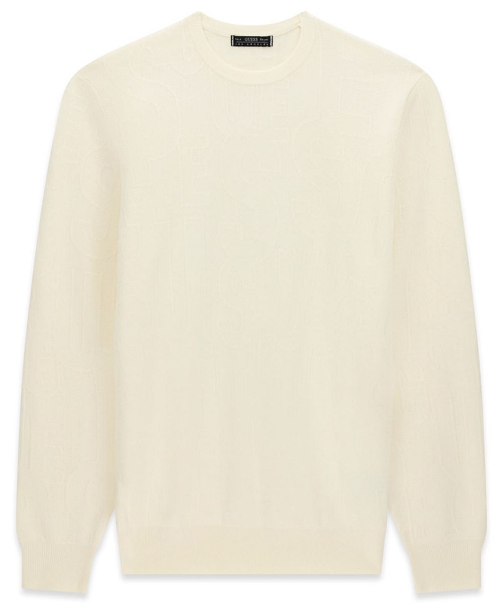 GUESS Men's Nestor Allover Tonal Monogram Long-Sleeve Crewneck Sweater