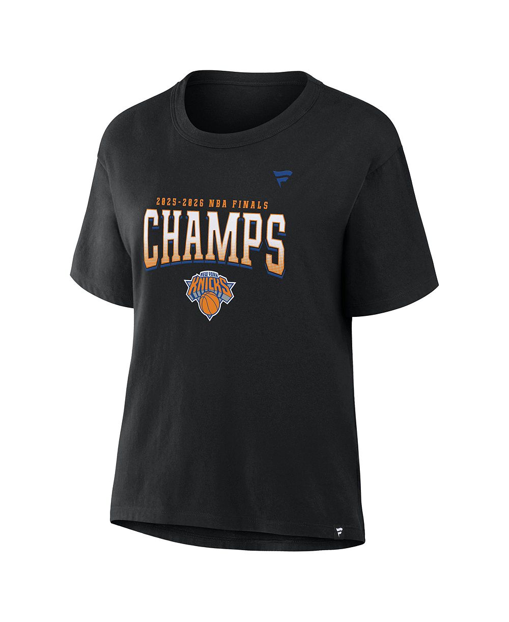 Женская футболка Fanatics Black New York Knicks 2026 NBA Finals Champions Roster Trophy