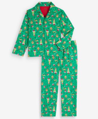 Dr. Seuss Boys' 4-20 The Grinch Long-Sleeve Flannel Button-Down Top and Pants, 2-Piece Set