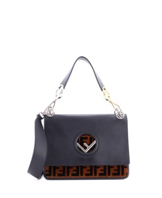 Pre-Owned Fendi Medium Kan I F Shoulder Bag Leather and Zucca Velvet