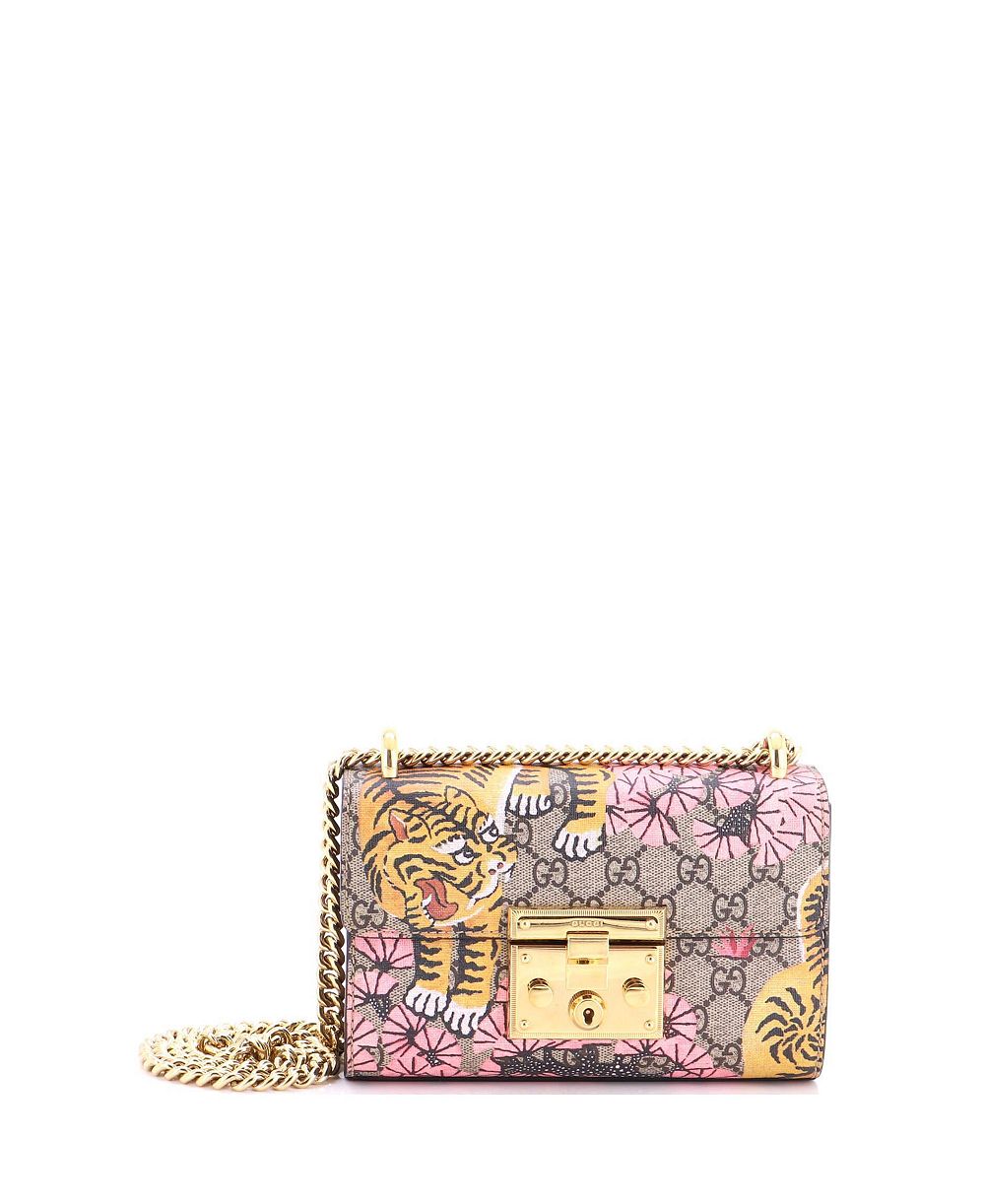 Брендовая сумка через плечо Gucci Small Padlock Shoulder Bag Bengal Print GG Coated Canvas
