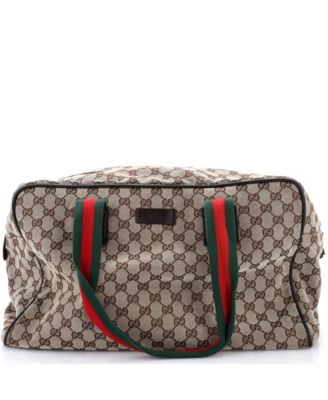 Pre-Owned Gucci Large Web Strap Side Snap Carry On Duffle Bag GG Canvas