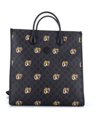 Pre-Owned Gucci Tall Interlocking G Patch Web Strap Convertible Tote Printed GG Coated Canvas