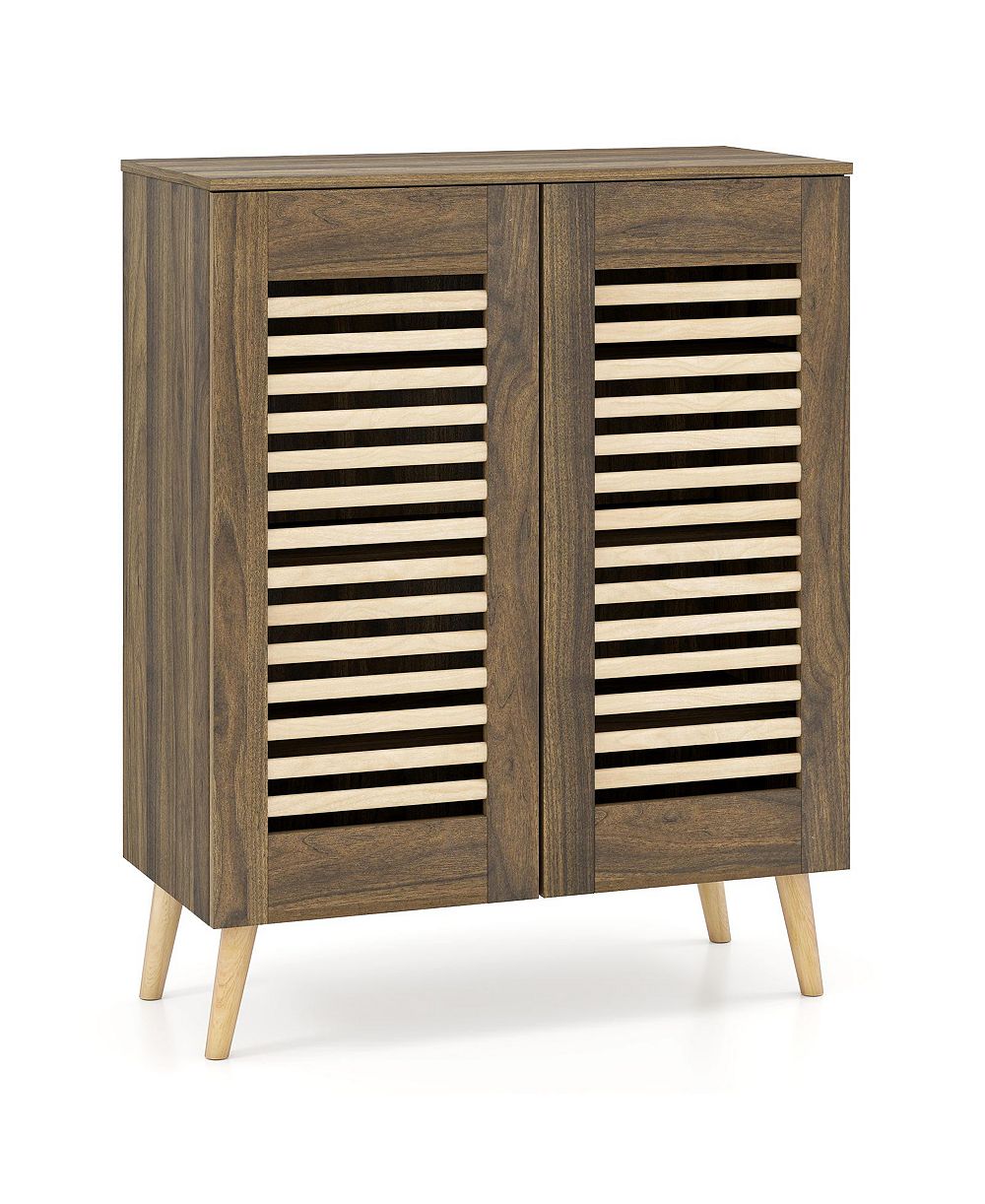 Slickblue Entryway Shoe Cabinet with Louvered Doors and Removable Shelving