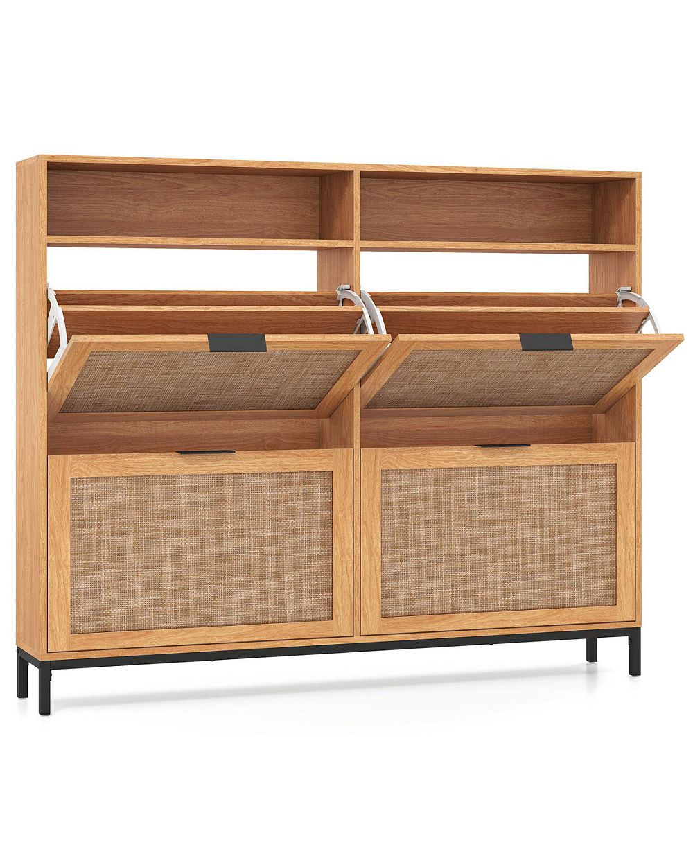 Slickblue Freestanding Shoe Cabinet with Adjustable Shelves and 4 Flip Drawers
