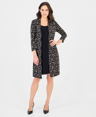 Connected Women's Geometric-Print Scoop Neck 3/4-Sleeve Jacket Dress