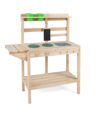 Slickblue Mud Kitchen Wooden Stoves Play Kitchen, Ages 3+