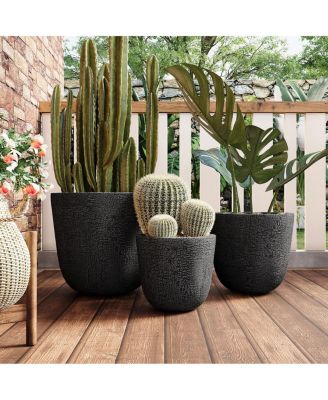 Streamdale Furniture  3-Piece Lightweight MGO Round Crackle Stone Planter Set with Drainage