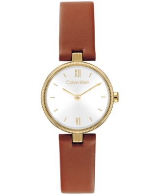 Calvin Klein Women's Gleam Tan Leather Strap Watch 24mm