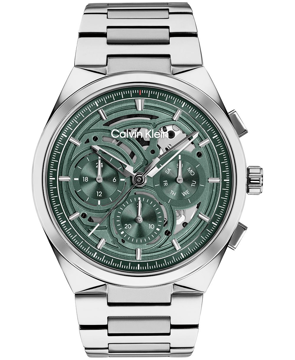 Calvin Klein Men's Distinguish Skeleton Silver-Tone Stainless Steel Bracelet Watch 44mm