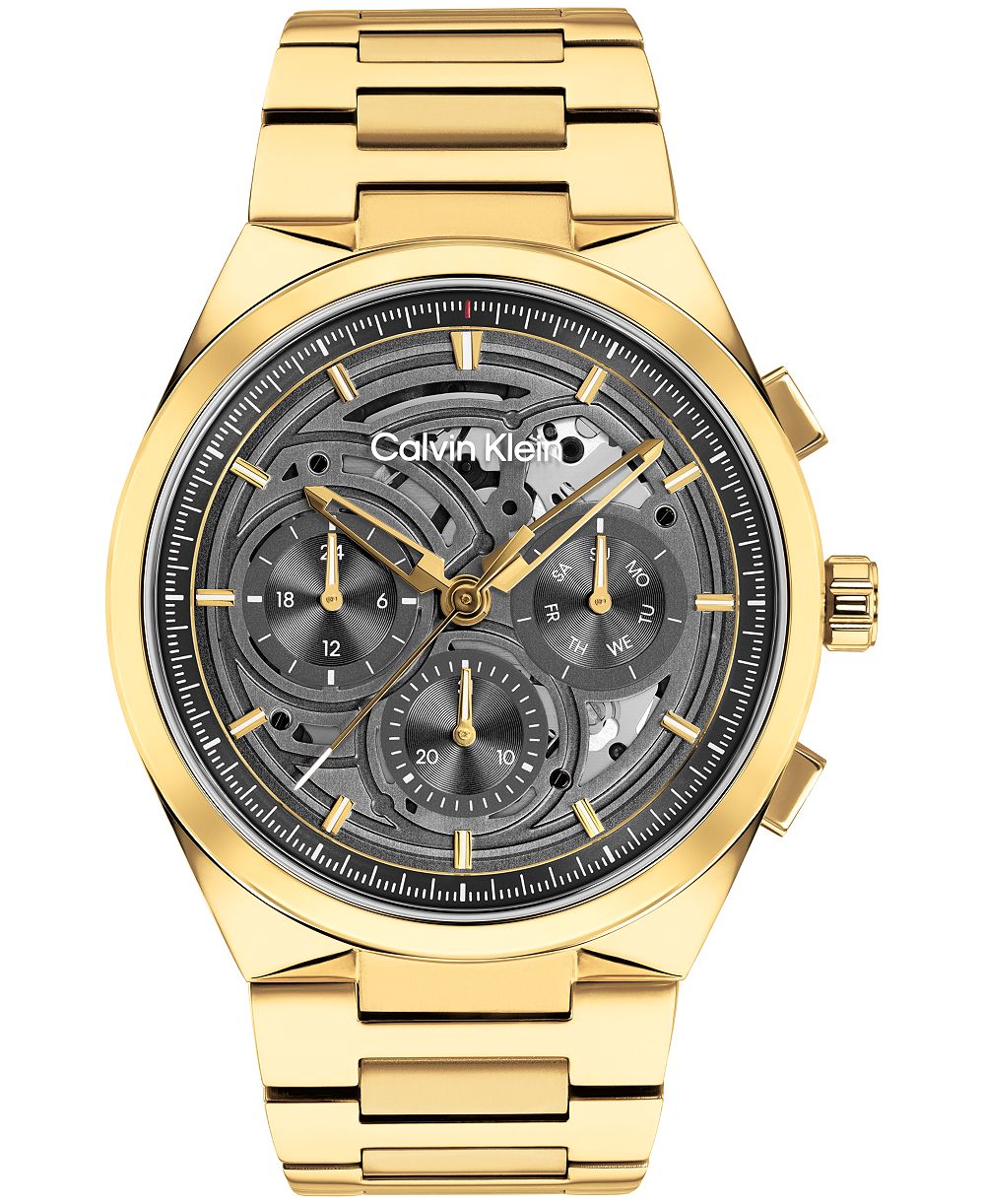 Мужские наручные часы Calvin Klein Distinguish Skeleton Gold-Tone Stainless Steel 44mm