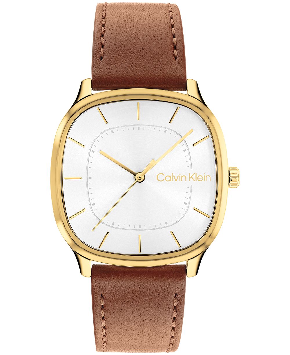 Calvin Klein Men's CK Shape Tan Leather Strap Watch 37mm