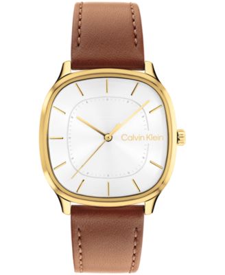 Calvin Klein Men's CK Shape Tan Leather Strap Watch 37mm