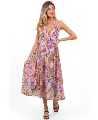 Женское платье Pinkblush Tan Floral Open Back Midi