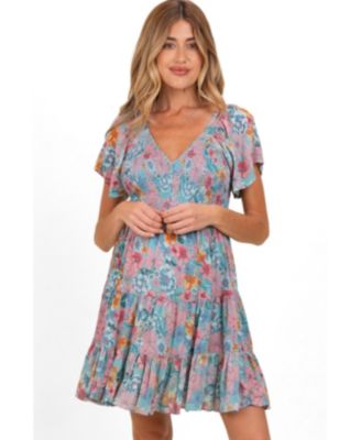Pinkblush Женское короткое платье с V-образным вырезом и коротким рукавом