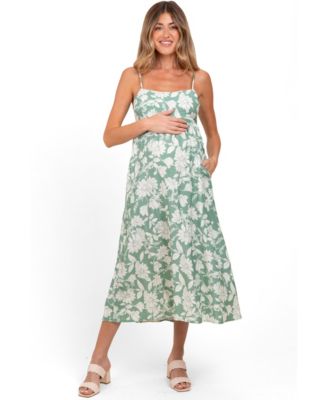 Pinkblush Women's Light Olive Floral Sleeveless Midi Dress