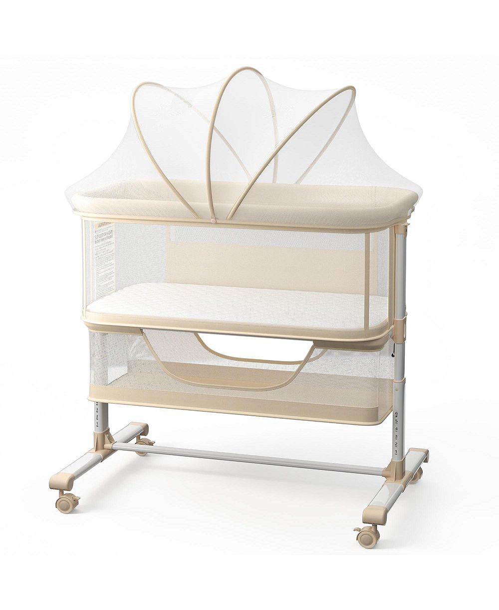 Kinder King 3-in-1 Baby Bassinet Bedside Sleeper with Adjustable Height, Mosquito Net and Wheels