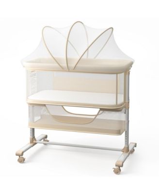 Kinder King 3-in-1 Baby Bassinet Bedside Sleeper with Adjustable Height, Mosquito Net and Wheels