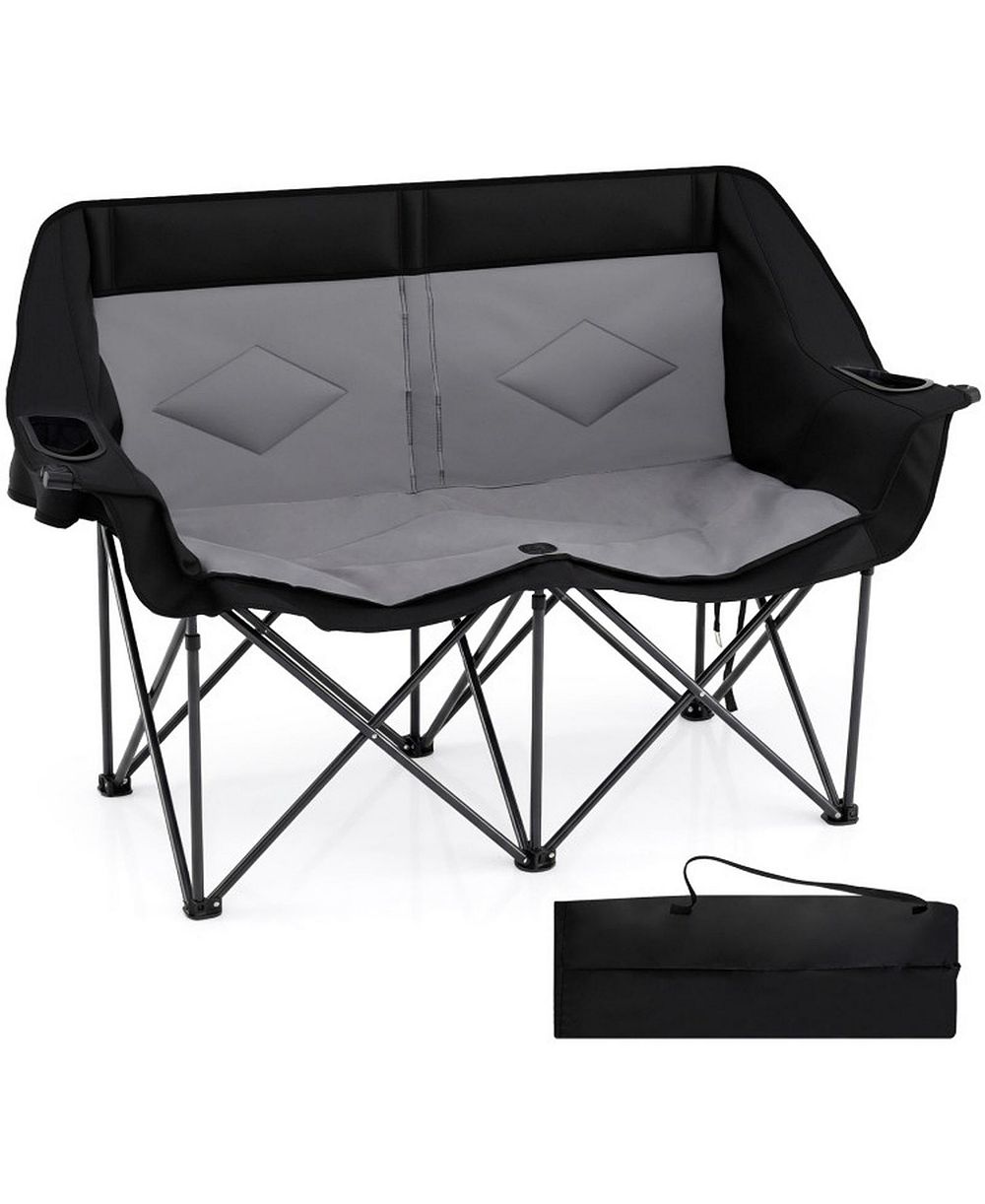 SUGIFT 2-Person Folding Camping Chair with Cup Holders Glass Racks and Mesh Pockets