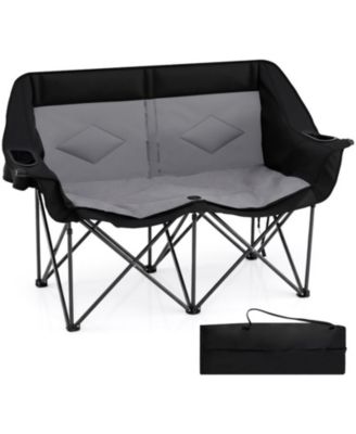SUGIFT 2-Person Folding Camping Chair with Cup Holders Glass Racks and Mesh Pockets