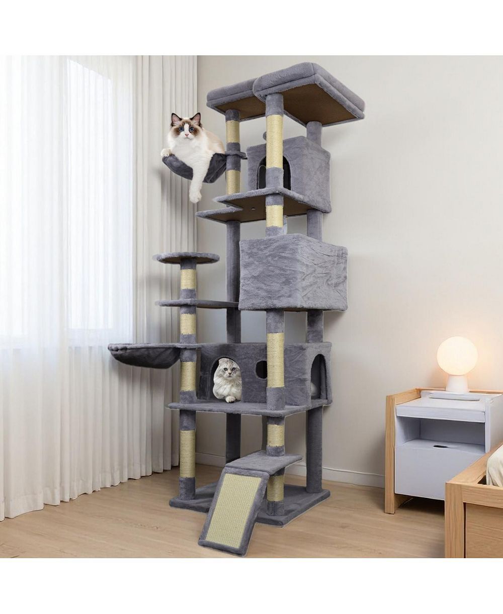 Streamdale 84.6'' Dark Gray Cat Tree Tower with Condos Scratching Posts and Hammocks