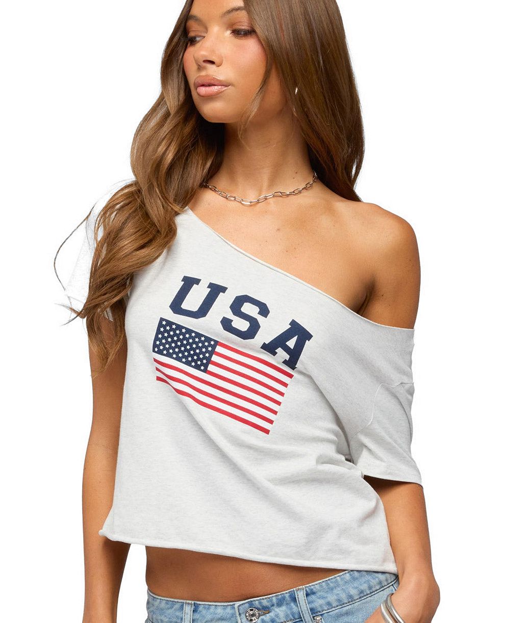 Edikted Women's Usa Babe Off Shoulder T Shirt