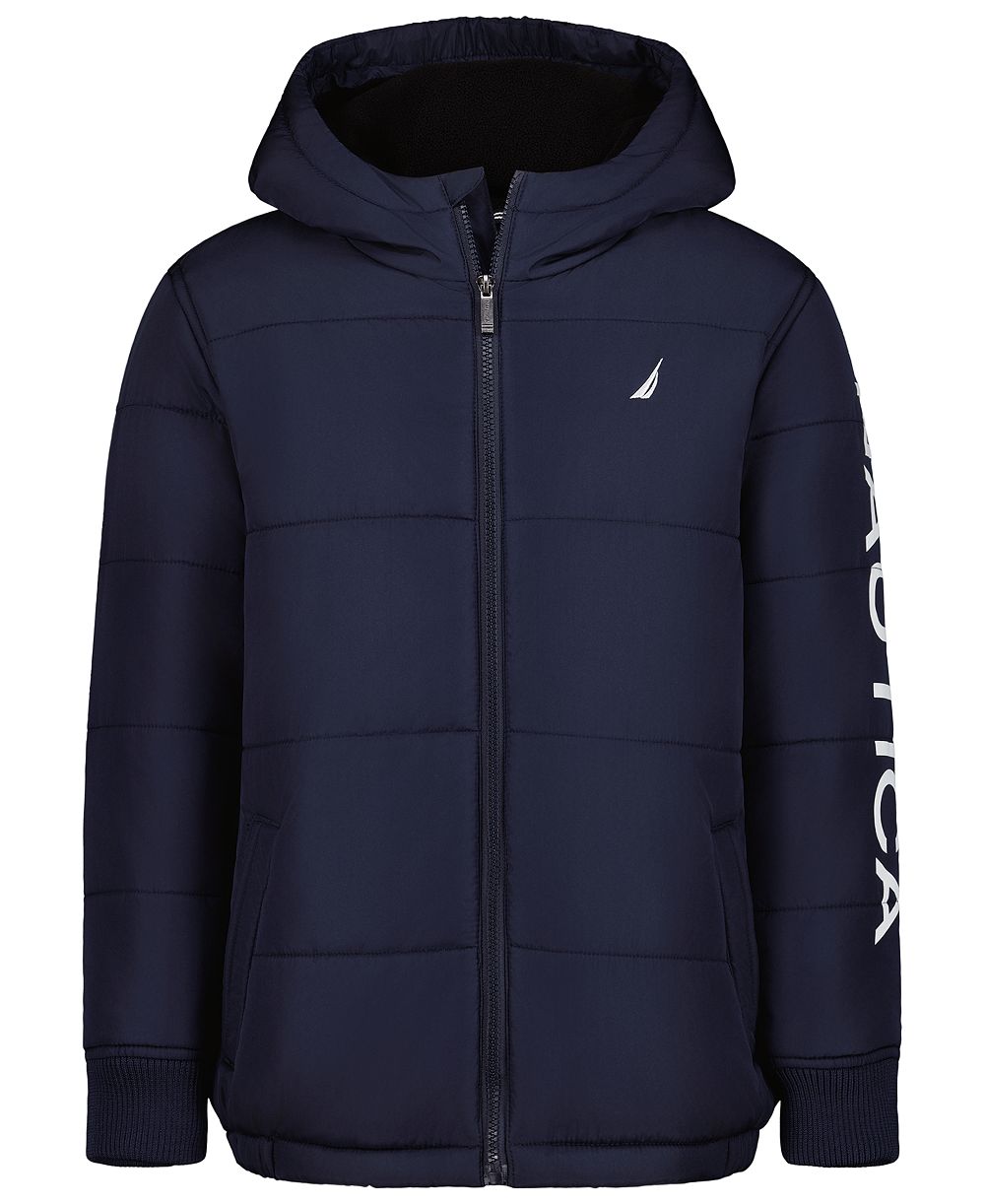 Nautica Boys' 8-20 Hooded Puffer Jacket with Beanie, 2-Piece Set