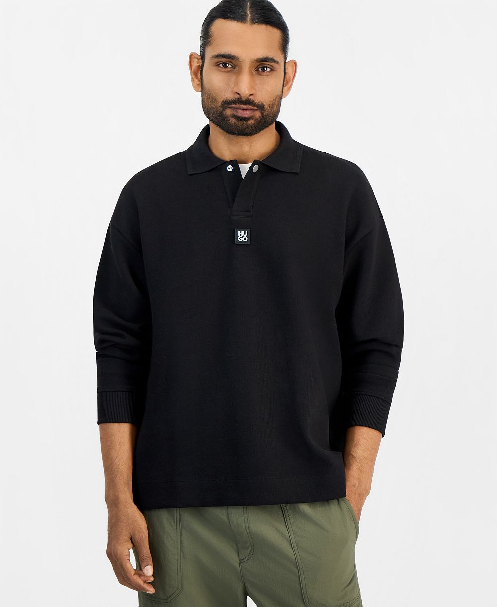 Мужская рубашка-поло HUGO by Hugo Boss Dabins Long-Sleeve Textured Interlock Fabric