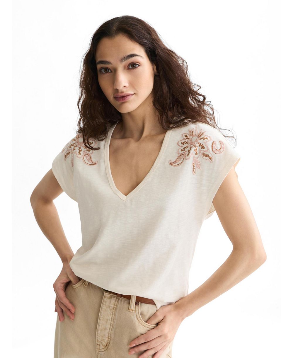 Женская футболка SCOTCH & SODA Embroidered V-Neck