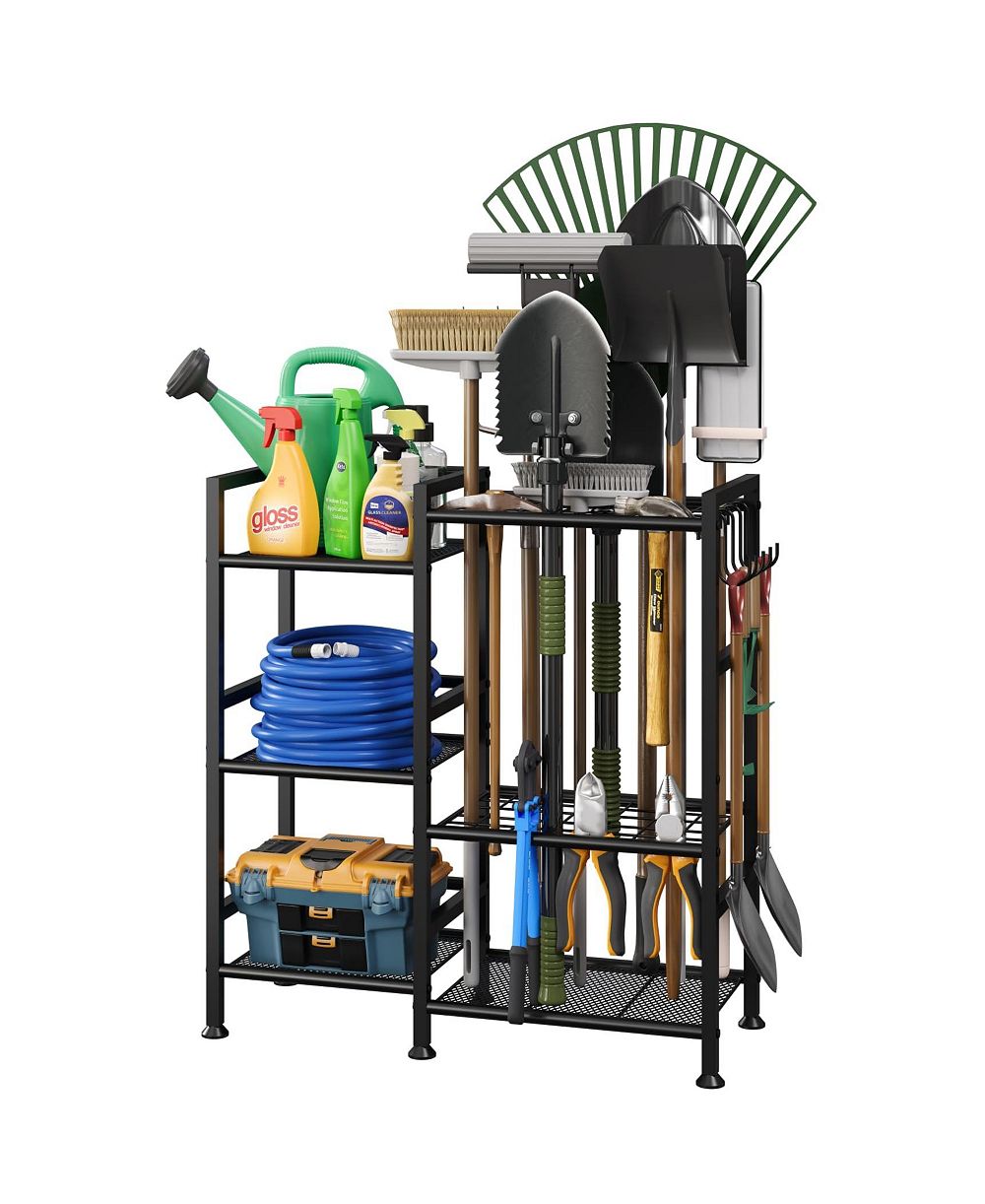 XDOVET Garden Tool Organizer 3 Tier Rack 35 Slots Heavy Duty Hooks Shed