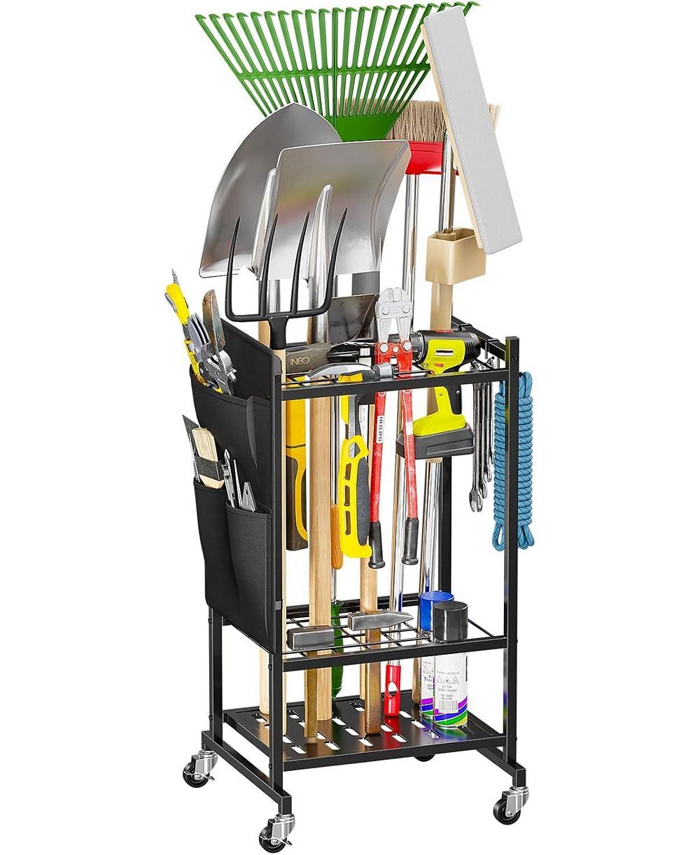 XDOVET Garden Tool Organizer Rolling Cart Tower Rack