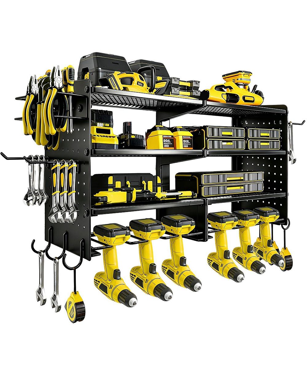 XDOVET Power Tool Organizer Wall Mount 4 Tier Heavy Duty Storrack Drill Holder Hooks Garage Workshop Storage Rack