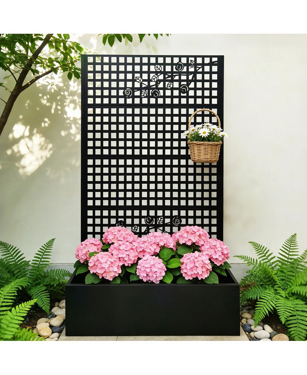 Streamdale Furniture Metal Planter Box with Trellis 70.9''H x 43.3''W Outdoor Raised Garden Bed