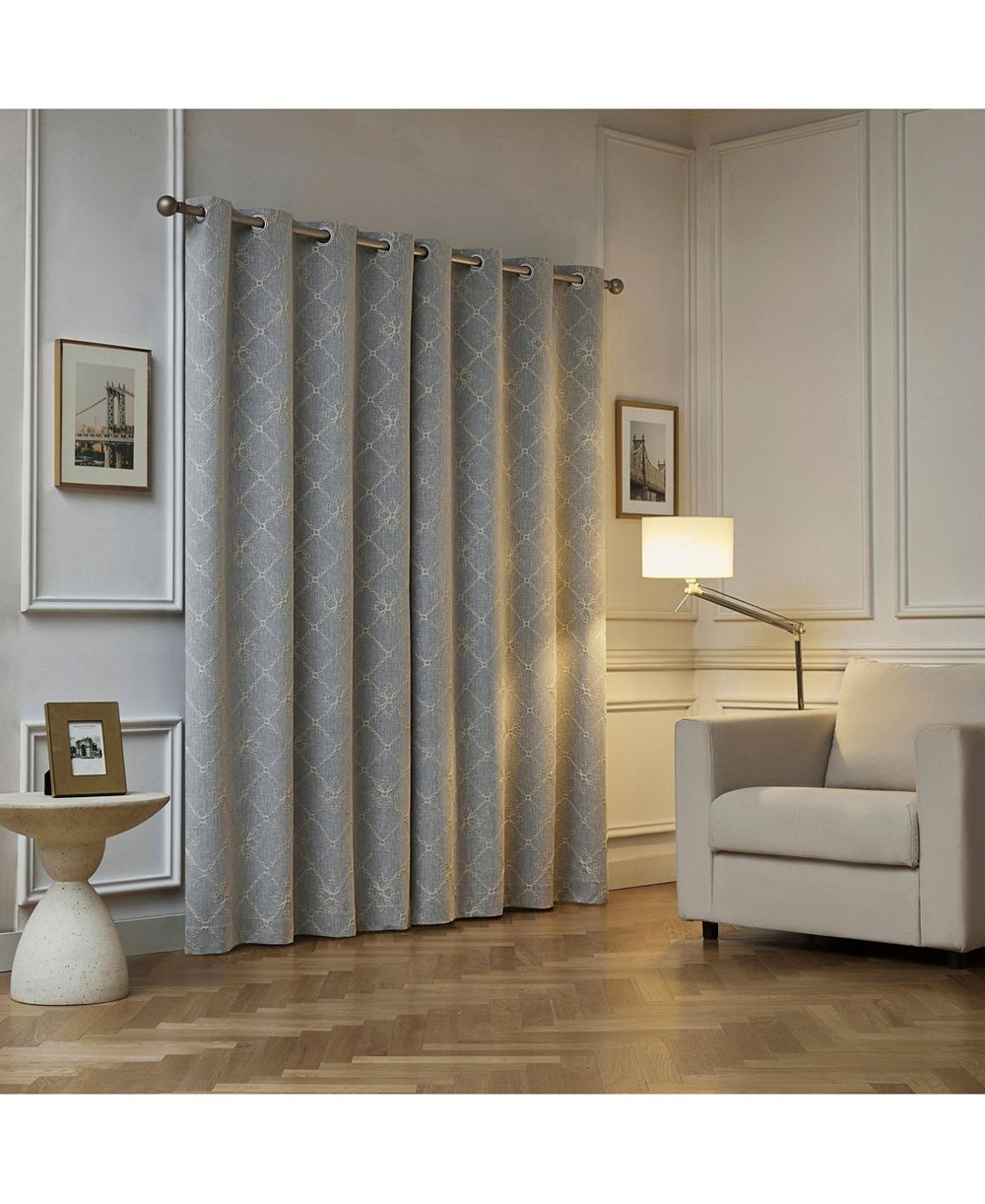 Sun Zero Adria Trellis Embroidered 100% Blackout Grommet Curtain Panel