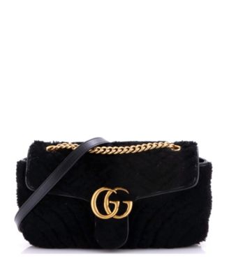 Pre-Owned Gucci Small GG Marmont Flap Bag Matelasse Shearling