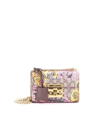 Pre-Owned Gucci Small Padlock Shoulder Bag Bengal Print GG Coated Canvas