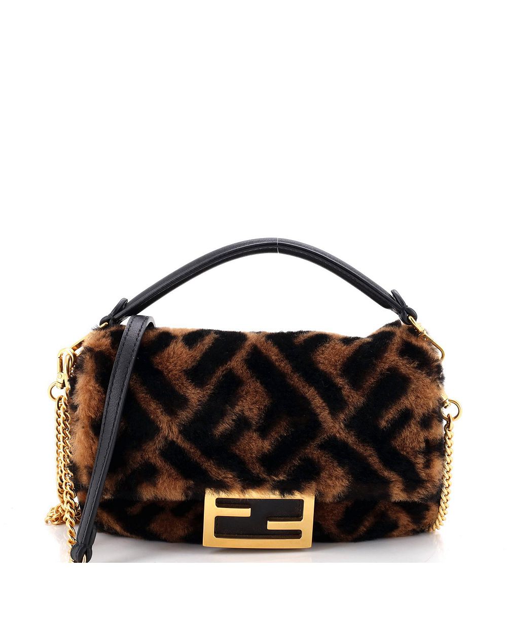 Pre-Owned Fendi Mini Baguette NM Bag Zucca Shearling