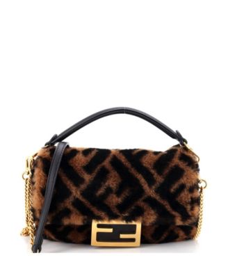 Pre-Owned Fendi Mini Baguette NM Bag Zucca Shearling