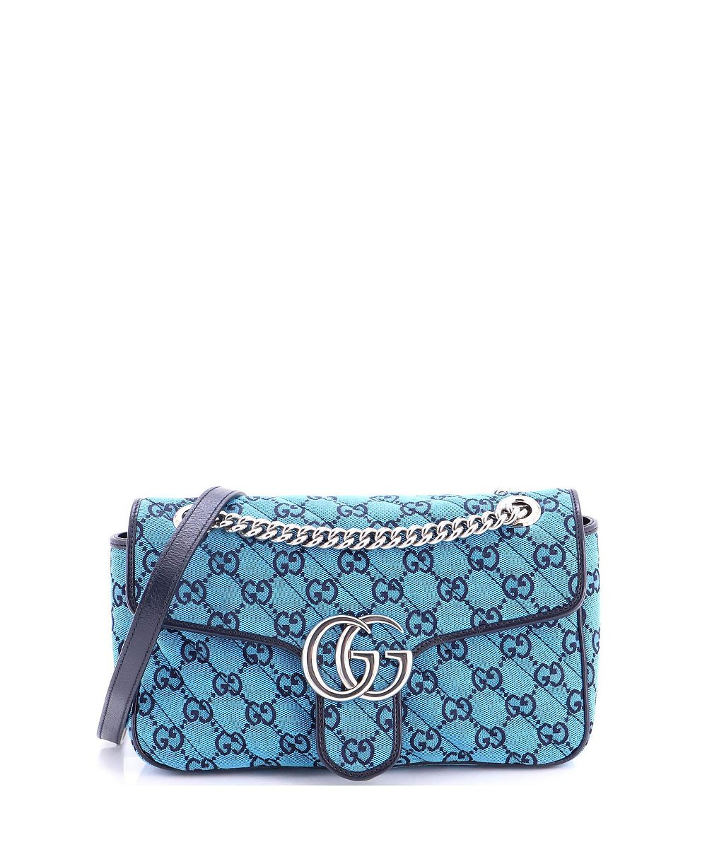 Pre-Owned Gucci Small GG Marmont Flap Bag Diagonal Quilted GG Canvas with Leather