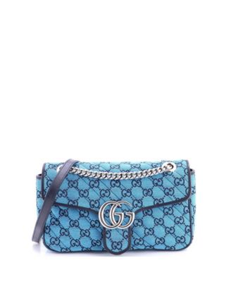 Gucci Small GG Marmont Flap Bag, диагональная стеганая GG Canvas с кожаной отделкой, Pre-Owned