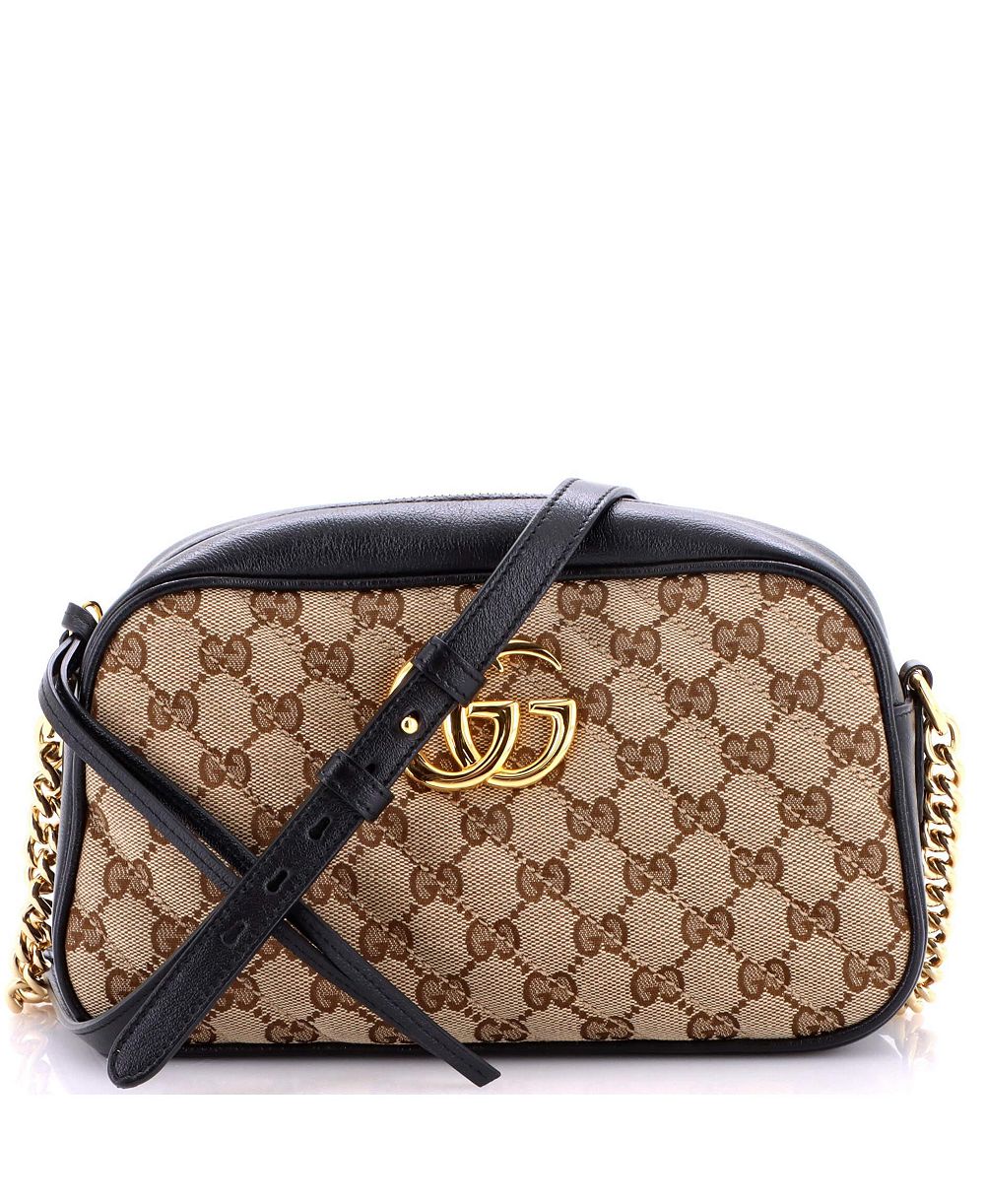 Pre-Owned Gucci Small GG Marmont Shoulder Bag Diagonal Quilted GG Canvas with Leather