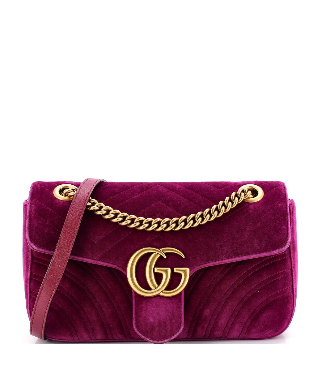 Pre-Owned Gucci Small GG Marmont Flap Bag Matelasse Velvet
