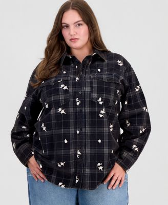 And Now This Trendy Plus Size Long-Sleeve Plaid Cord-Embroidered Blouse, Macy's Exclusive