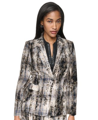 DKNY Women's Distressed City Plaid Blazer