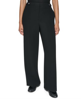 DKNY Women's High-Rise Wide-Leg Textured Crepe Pants
